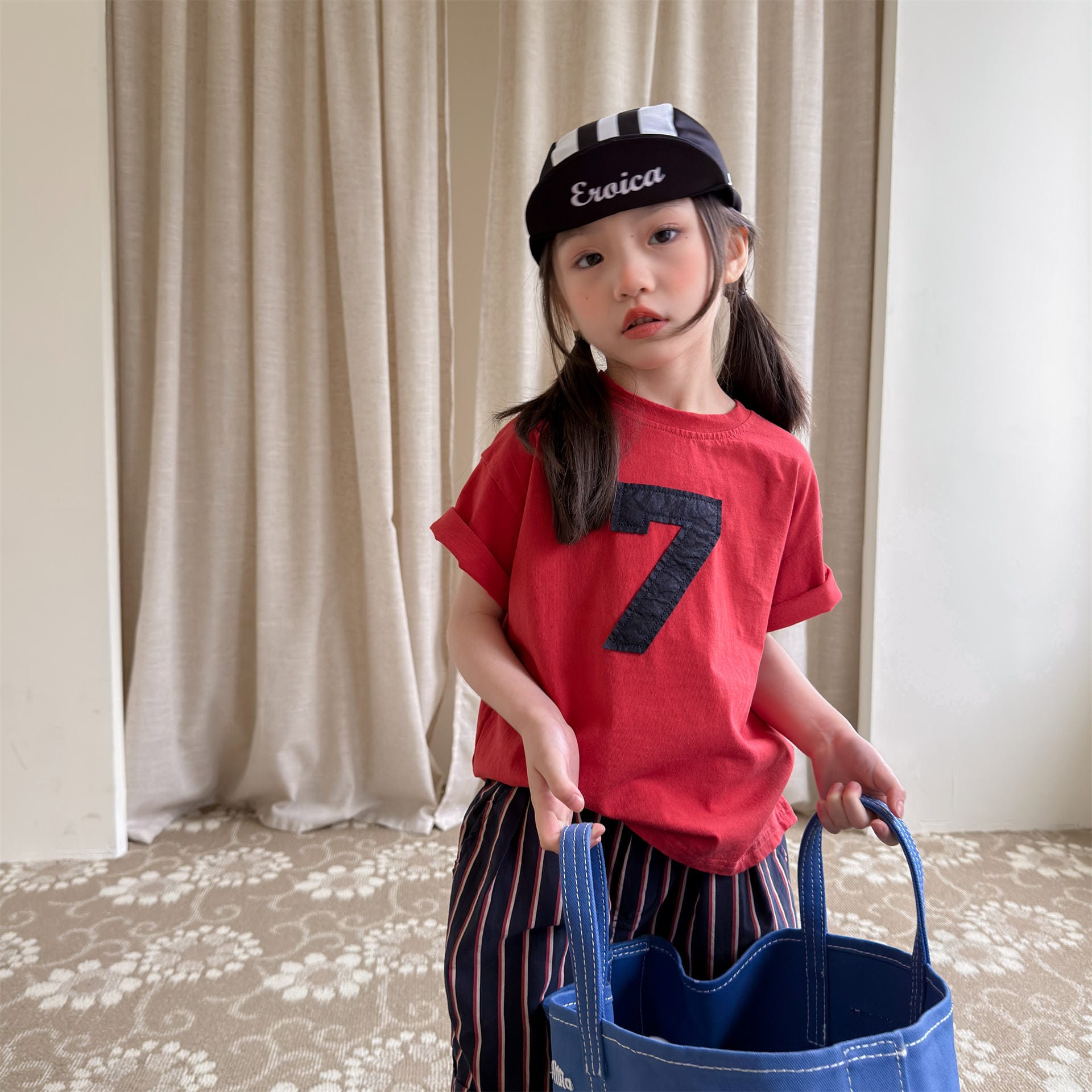 Number Embroidered Cotton Short Sleeve T-shirt ワッペン 半袖Tシャツ【mh0012662】 ADbaby 半袖Tシャツ