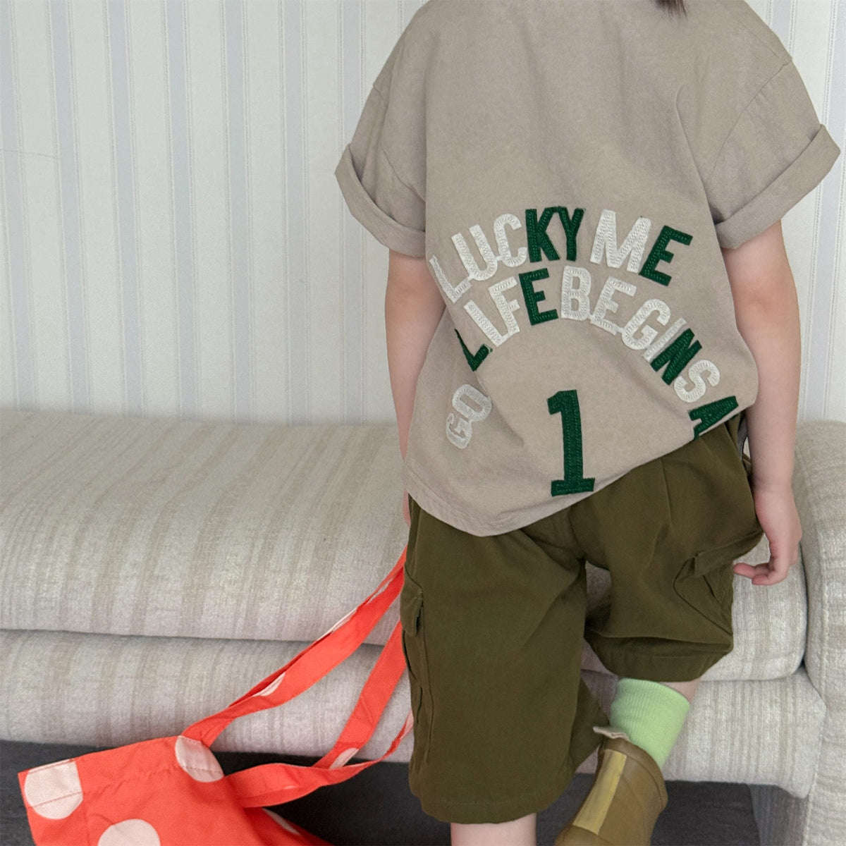 Number Embroidered Cotton Short Sleeve T-shirt ワッペン 半袖Tシャツ【mh0012662】 ADbaby 半袖Tシャツ