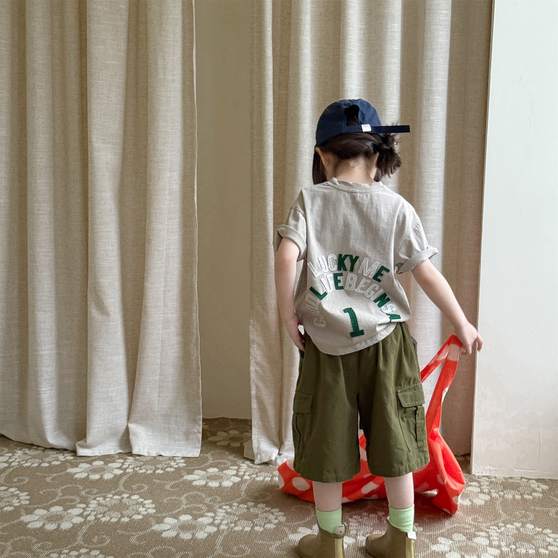 Number Embroidered Cotton Short Sleeve T-shirt ワッペン 半袖Tシャツ【mh0012662】 ADbaby 半袖Tシャツ