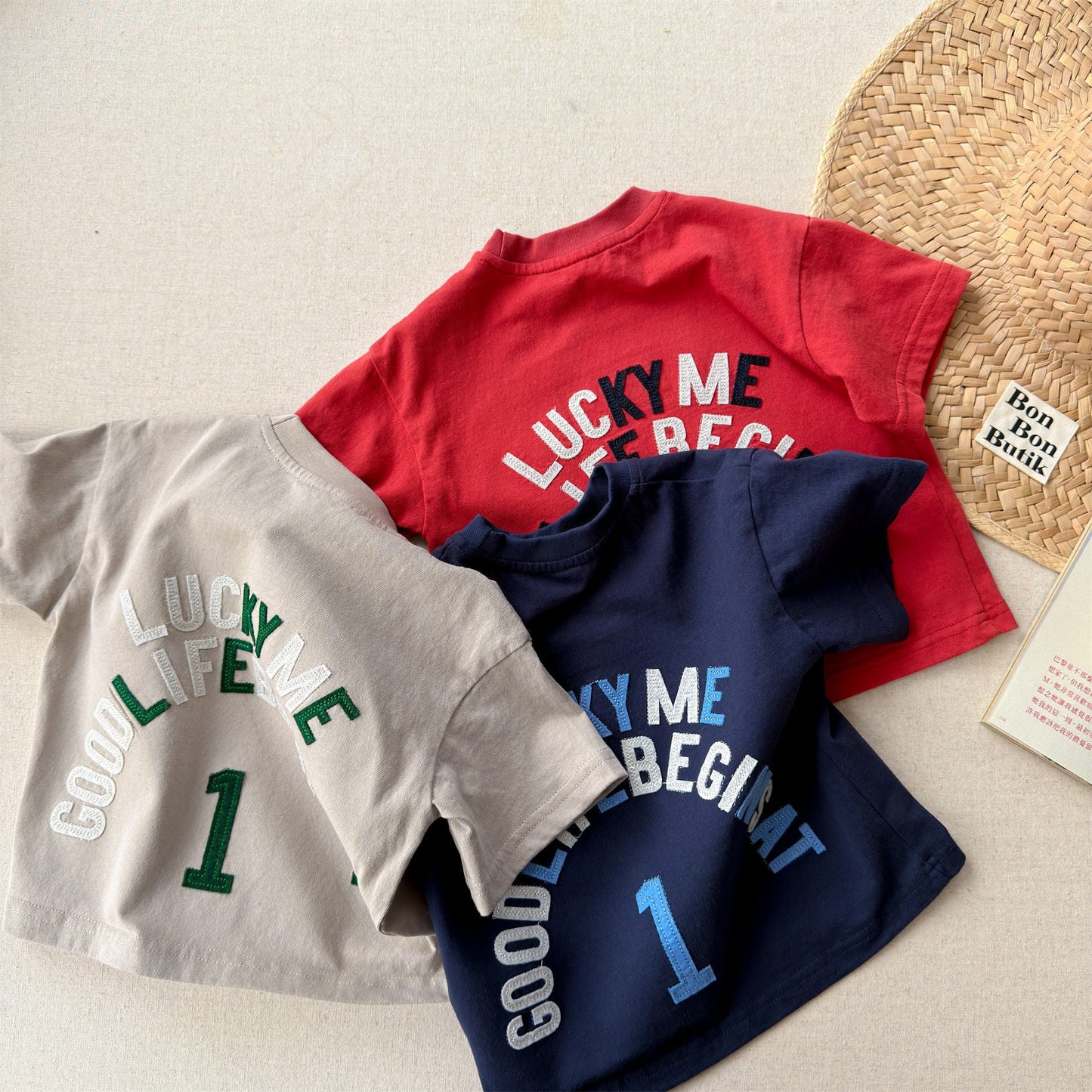 Number Embroidered Cotton Short Sleeve T-shirt ワッペン 半袖Tシャツ【mh0012662】 ADbaby 半袖Tシャツ