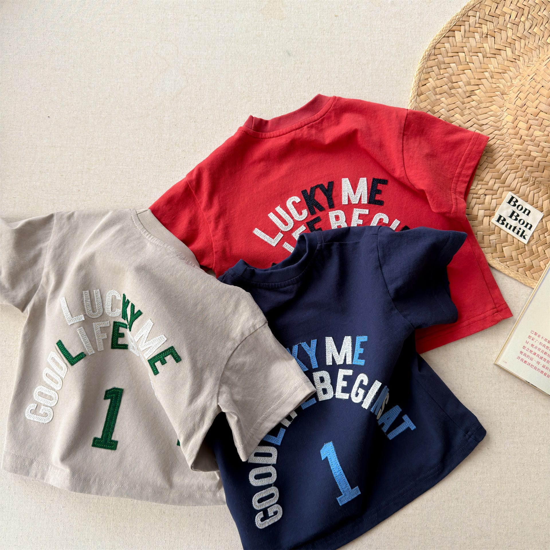 Number Embroidered Cotton Short Sleeve T-shirt ワッペン 半袖Tシャツ【mh0012662】 ADbaby 半袖Tシャツ