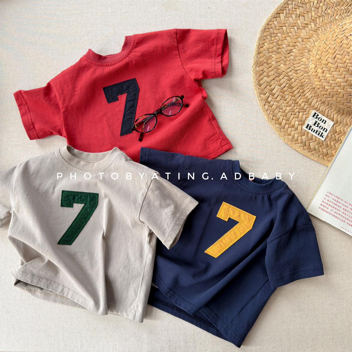 Number Embroidered Cotton Short Sleeve T-shirt ワッペン 半袖Tシャツ【mh0012662】 ADbaby 半袖Tシャツ