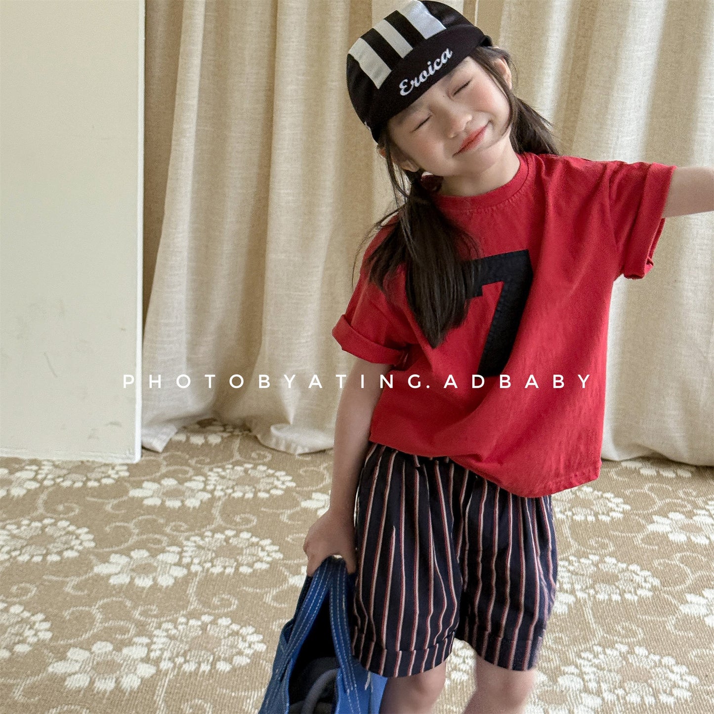 Number Embroidered Cotton Short Sleeve T-shirt ワッペン 半袖Tシャツ【mh0012662】 ADbaby 半袖Tシャツ