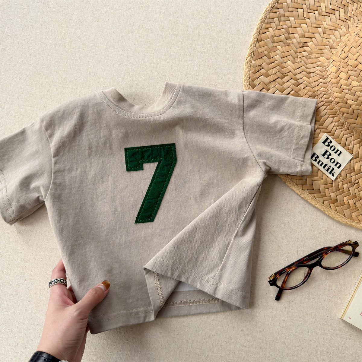 Number Embroidered Cotton Short Sleeve T-shirt ワッペン 半袖Tシャツ【mh0012662】 Apricot / 80cm ADbaby 半袖Tシャツ