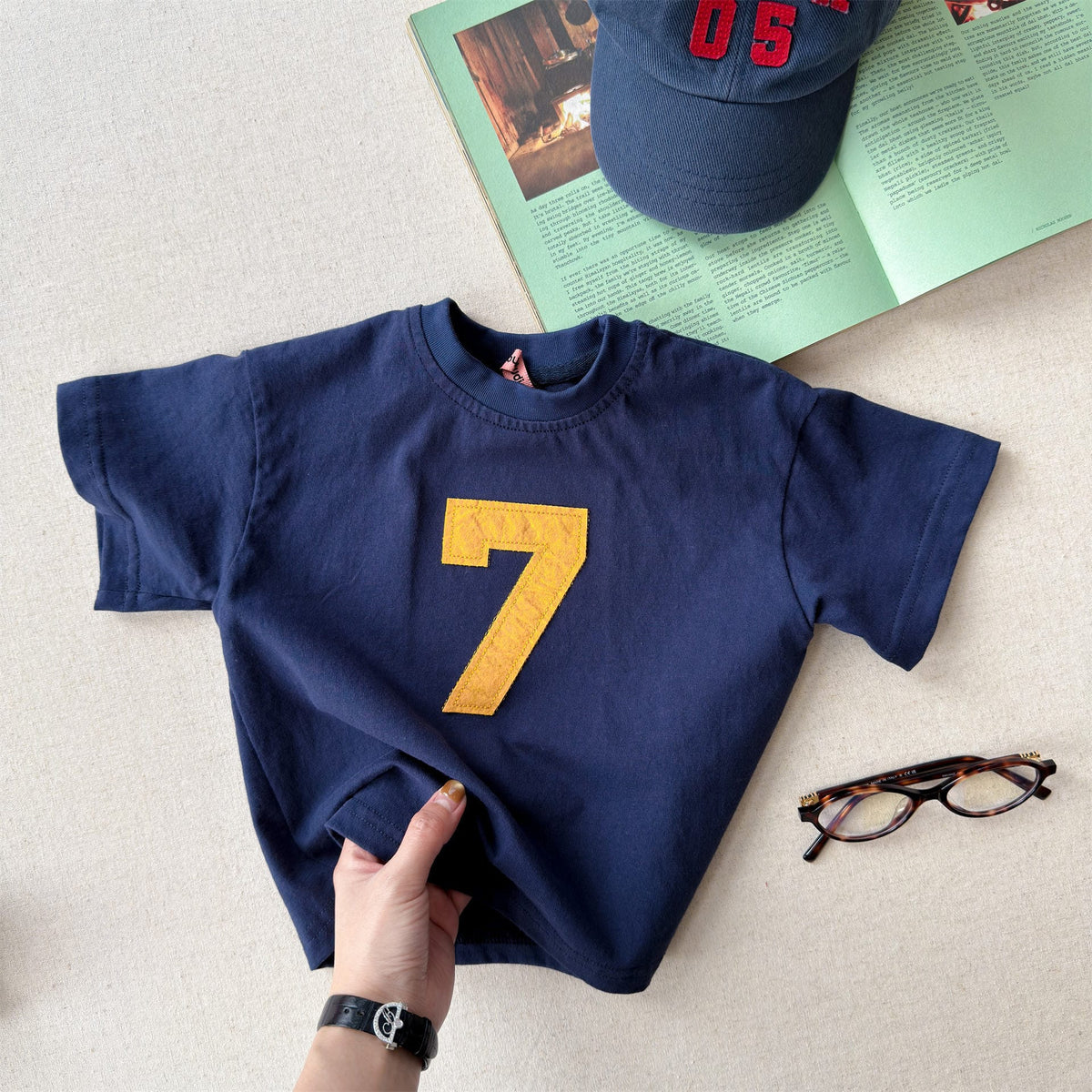 Number Embroidered Cotton Short Sleeve T-shirt ワッペン 半袖Tシャツ【mh0012662】 Navy / 80cm ADbaby 半袖Tシャツ