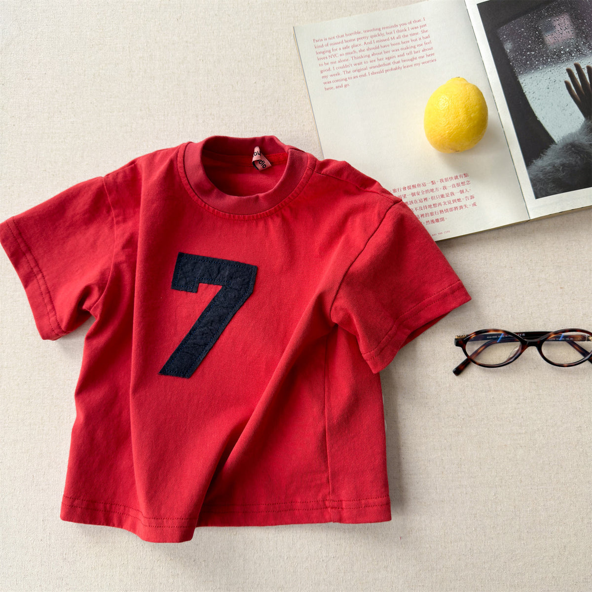 Number Embroidered Cotton Short Sleeve T-shirt ワッペン 半袖Tシャツ【mh0012662】 Red / 80cm ADbaby 半袖Tシャツ
