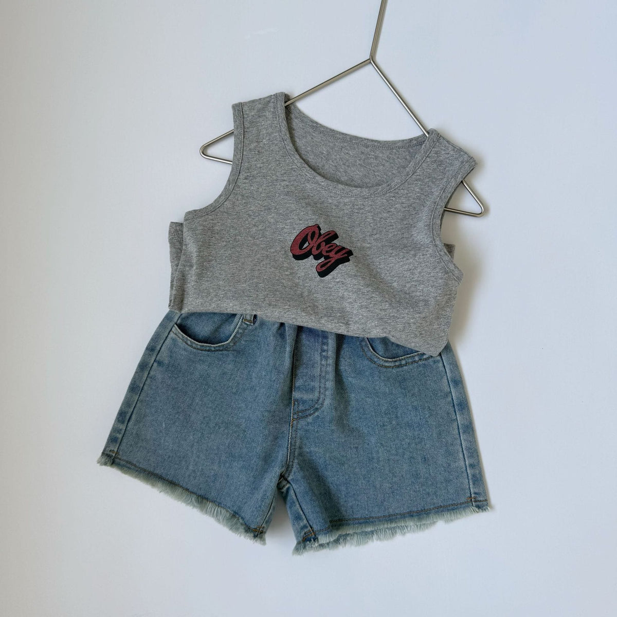 グレータンクトップ単品、Obeyロゴプリント