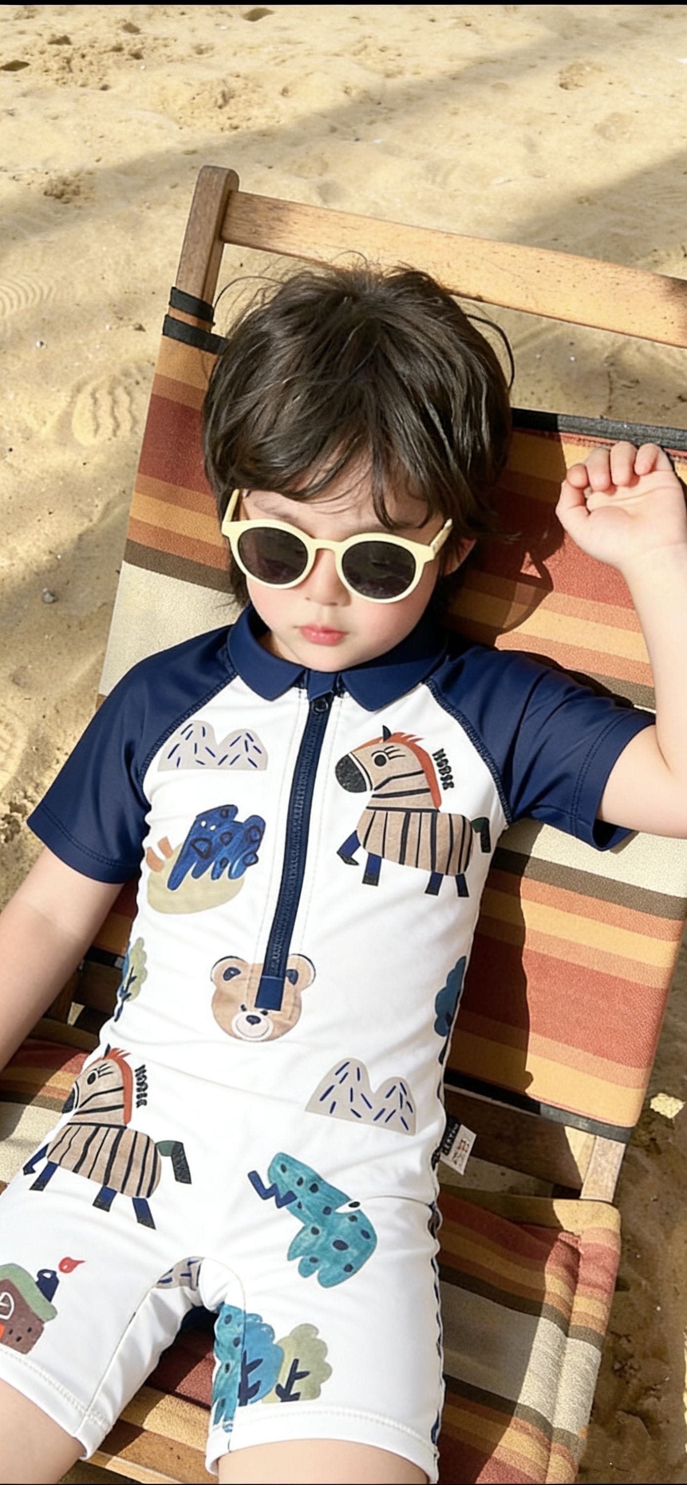 One-Piece Short-Sleeve Animals Swimwear アニマル 半袖スイムウェア 水着【mh0013331】 mamahalo kids ベビー用水着