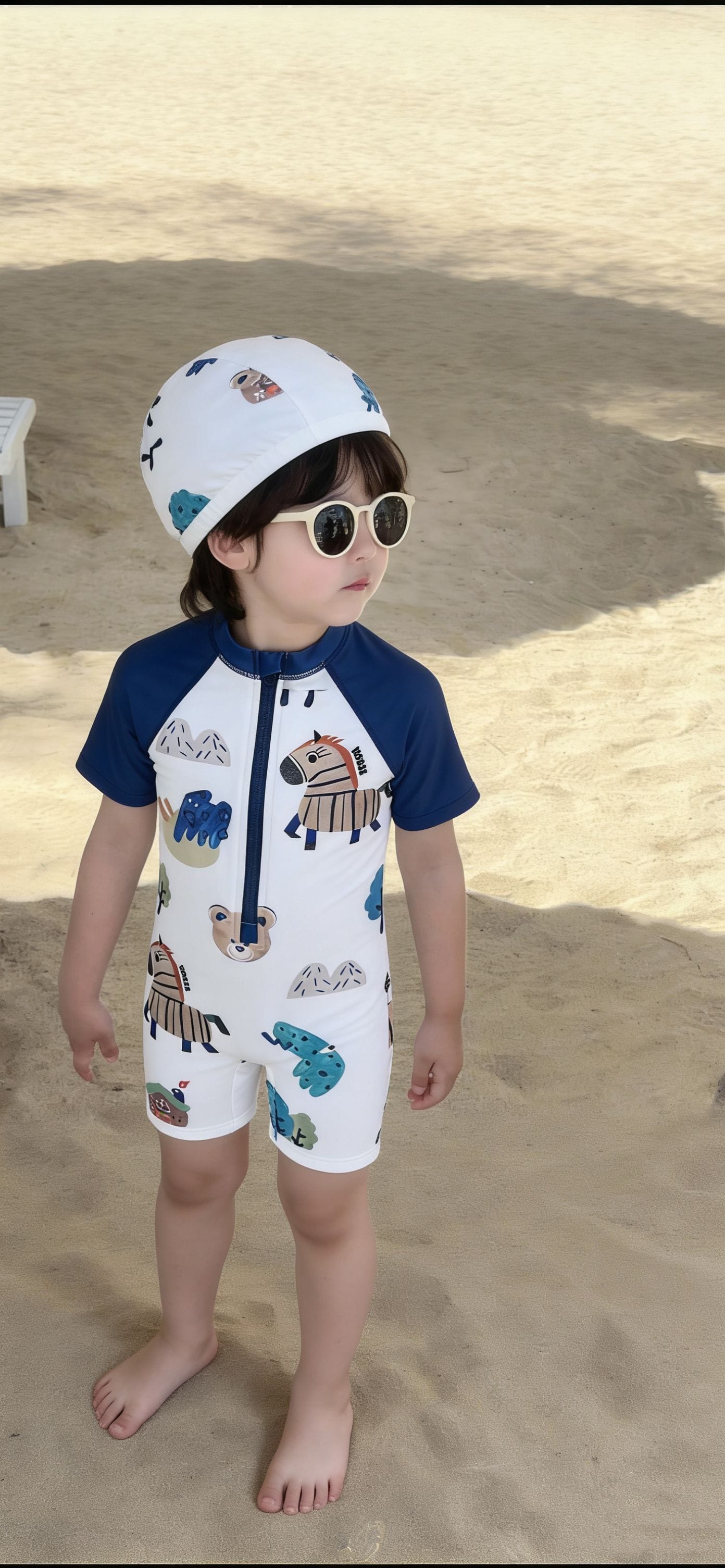 One-Piece Short-Sleeve Animals Swimwear アニマル 半袖スイムウェア 水着【mh0013331】 mamahalo kids ベビー用水着