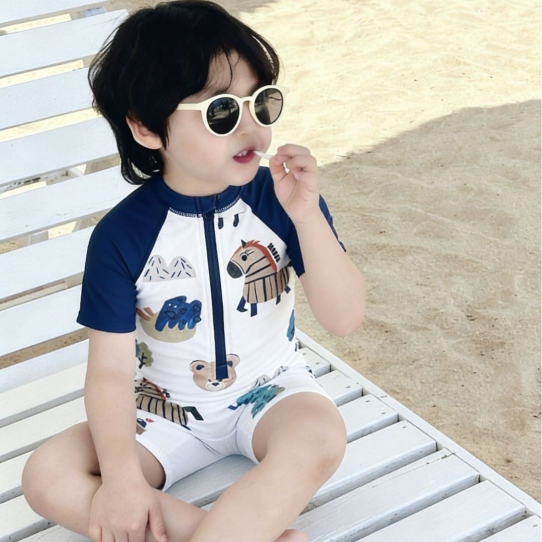 One-Piece Short-Sleeve Animals Swimwear アニマル 半袖スイムウェア 水着【mh0013331】 mamahalo kids ベビー用水着