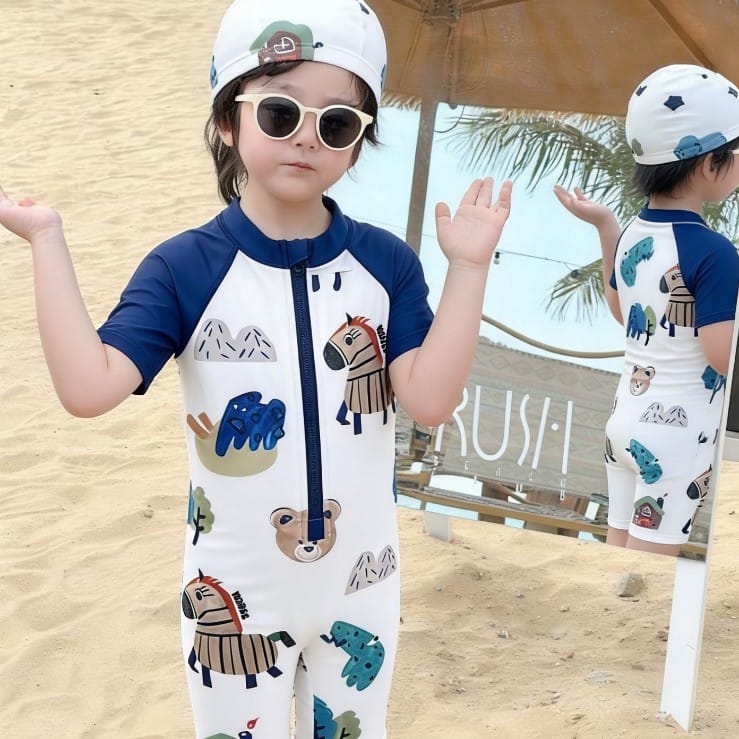 One-Piece Short-Sleeve Animals Swimwear アニマル 半袖スイムウェア 水着【mh0013331】 mamahalo kids ベビー用水着