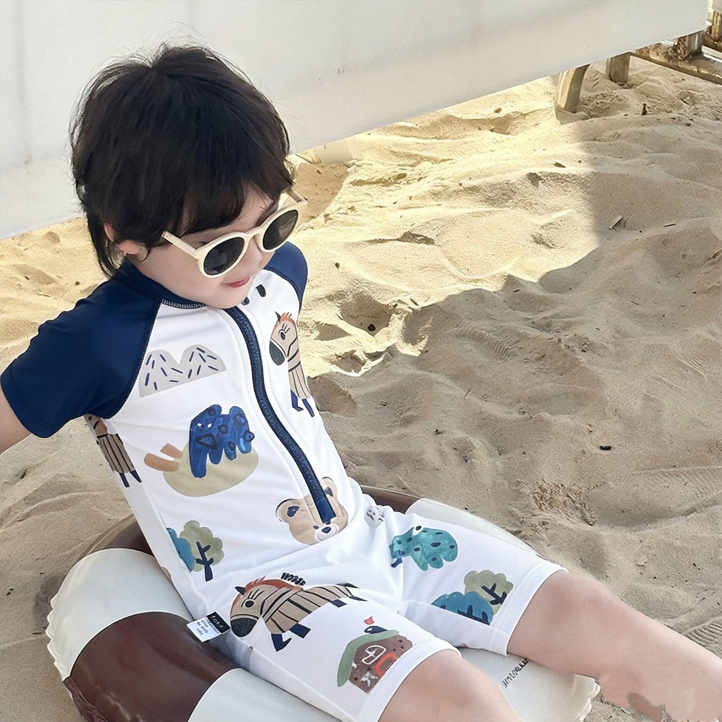 One-Piece Short-Sleeve Animals Swimwear アニマル 半袖スイムウェア 水着【mh0013331】 mamahalo kids ベビー用水着