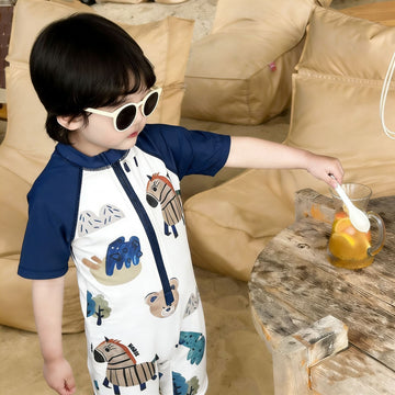 One-Piece Short-Sleeve Animals Swimwear アニマル 半袖スイムウェア 水着【mh0013331】 mamahalo kids ベビー用水着