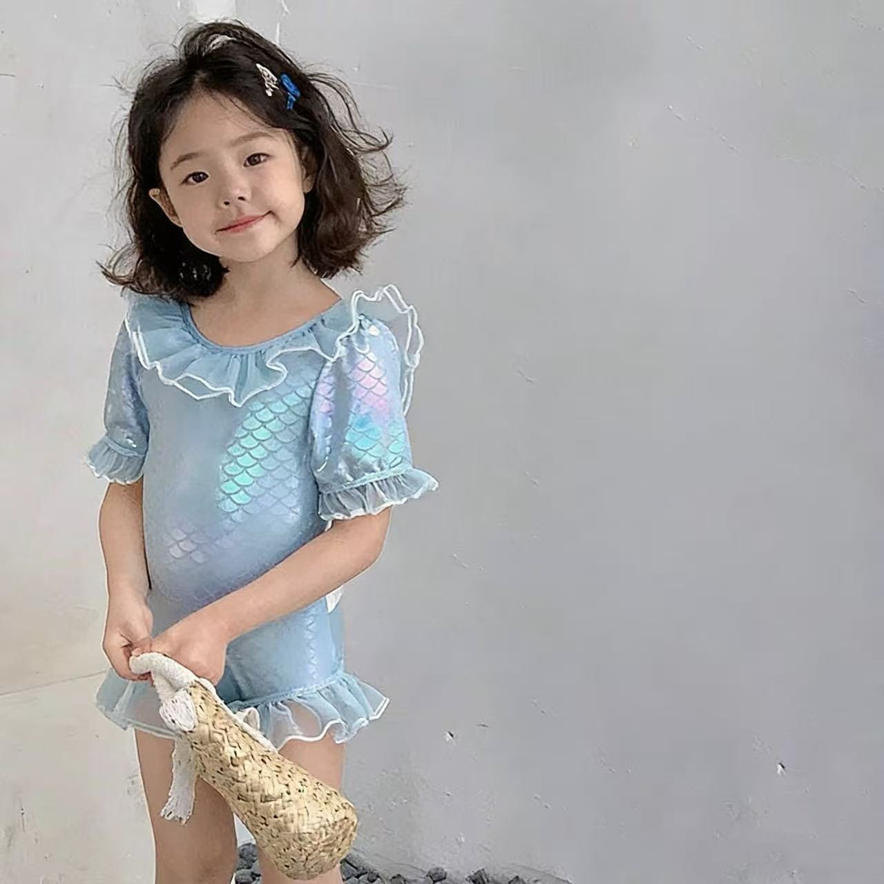 One-Piece Short-Sleeve Mermaid Swimwear ラッフル 半袖ワンピース水着【mh0013333】 Blue / 100cm mamahalo kids ベビー用水着