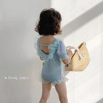 One-Piece Short-Sleeve Mermaid Swimwear ラッフル 半袖ワンピース水着【mh0013333】 mamahalo kids ベビー用水着