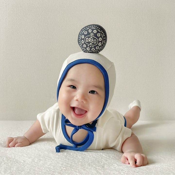 Oreo Milk Print Romper Bonnet Set クッキー 半袖ロンパース 帽子 セット【mh0013389】 TOMMY'S GIFTS 半袖ロンパース