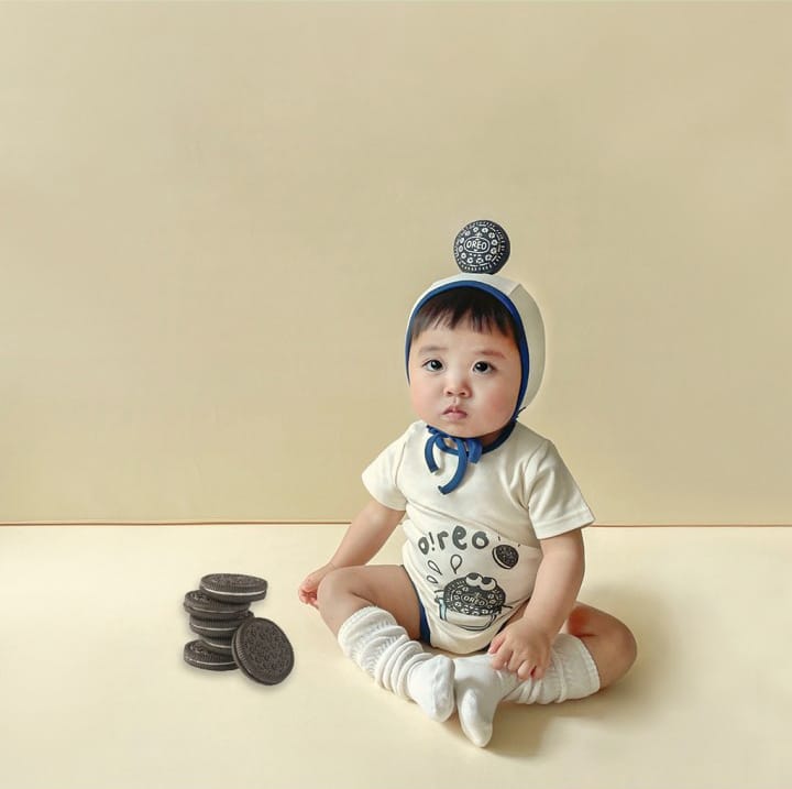 Oreo Milk Print Romper Bonnet Set クッキー 半袖ロンパース 帽子 セット【mh0013389】 TOMMY'S GIFTS 半袖ロンパース