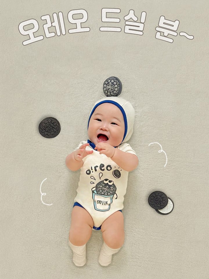Oreo Milk Print Romper Bonnet Set クッキー 半袖ロンパース 帽子 セット【mh0013389】 TOMMY'S GIFTS 半袖ロンパース