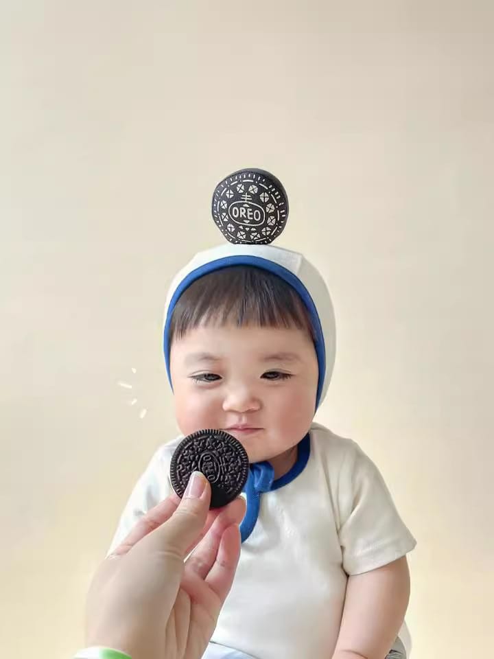 Oreo Milk Print Romper Bonnet Set クッキー 半袖ロンパース 帽子 セット【mh0013389】 TOMMY'S GIFTS 半袖ロンパース