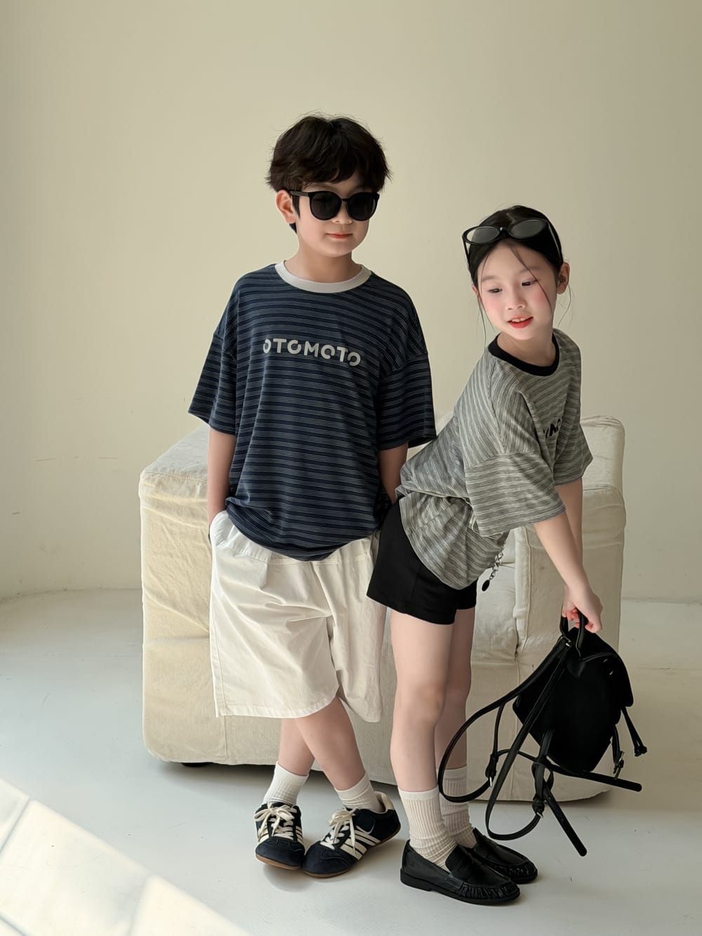 Oversized Striped Lettering Tee ボーダー 半袖Tシャツ【mh0013512】 KUMAI.KIDS 半袖Tシャツ
