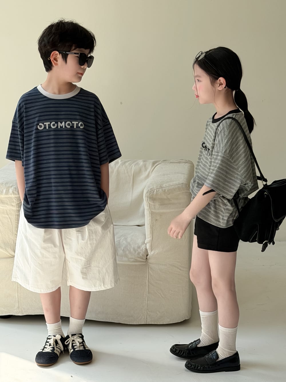 Oversized Striped Lettering Tee ボーダー 半袖Tシャツ【mh0013512】 KUMAI.KIDS 半袖Tシャツ