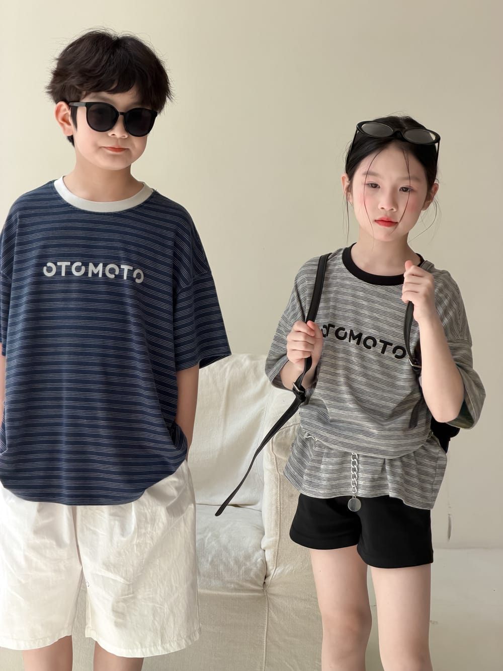 Oversized Striped Lettering Tee ボーダー 半袖Tシャツ【mh0013512】 KUMAI.KIDS 半袖Tシャツ