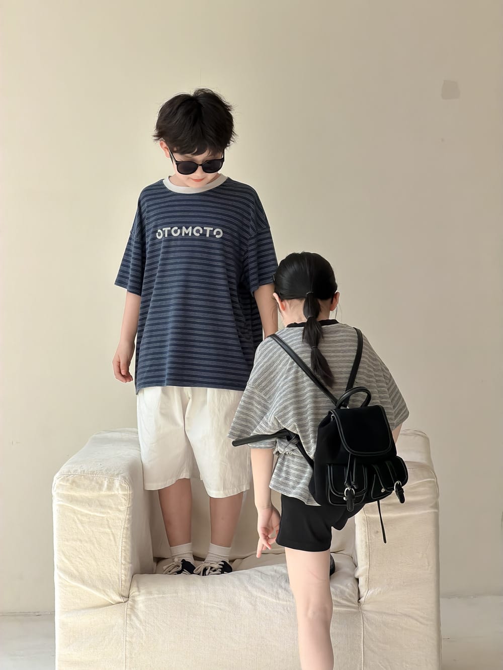 Oversized Striped Lettering Tee ボーダー 半袖Tシャツ【mh0013512】 KUMAI.KIDS 半袖Tシャツ