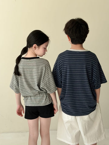 Oversized Striped Lettering Tee ボーダー 半袖Tシャツ【mh0013512】 KUMAI.KIDS 半袖Tシャツ