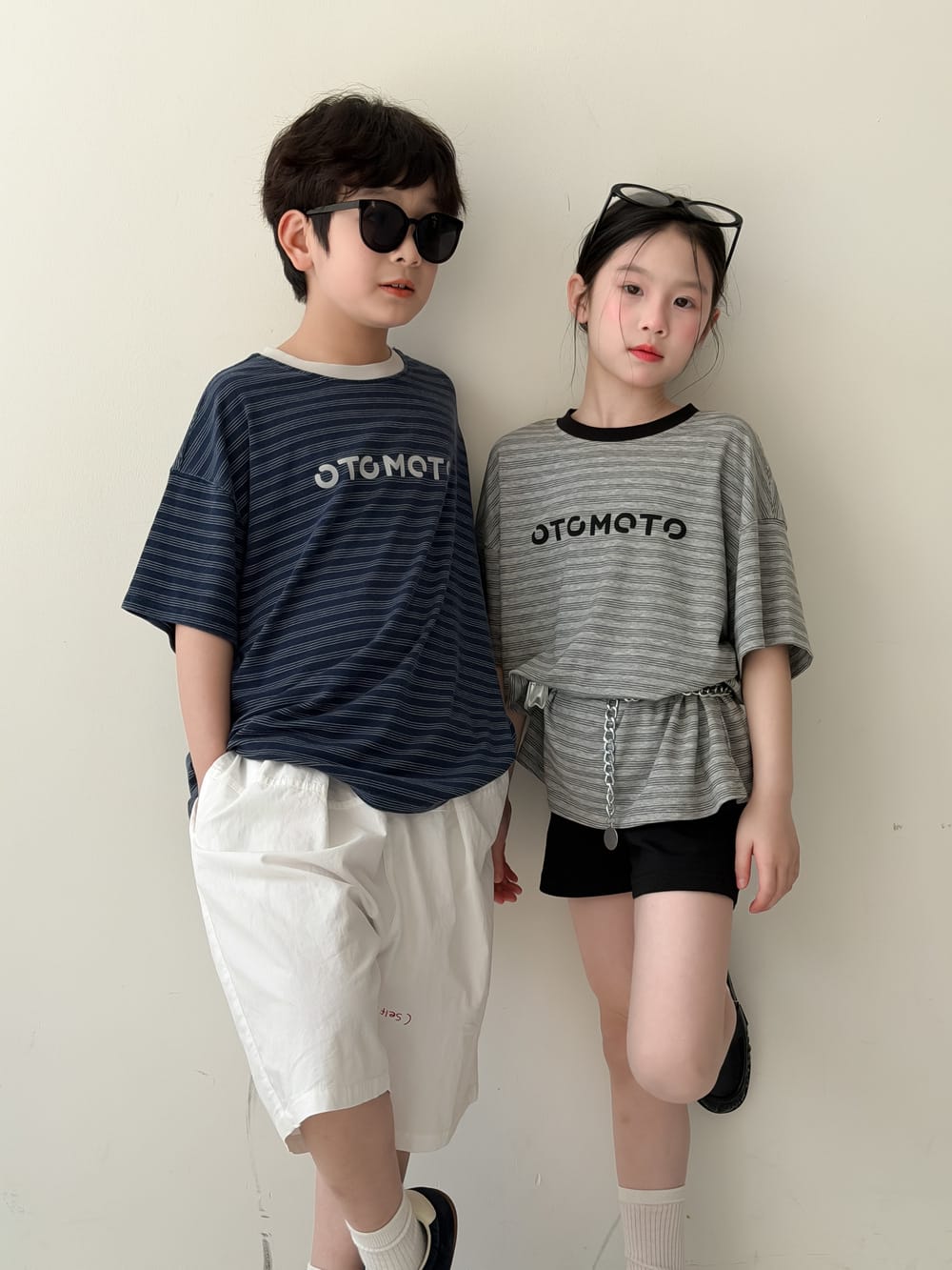 Oversized Striped Lettering Tee ボーダー 半袖Tシャツ【mh0013512】 KUMAI.KIDS 半袖Tシャツ