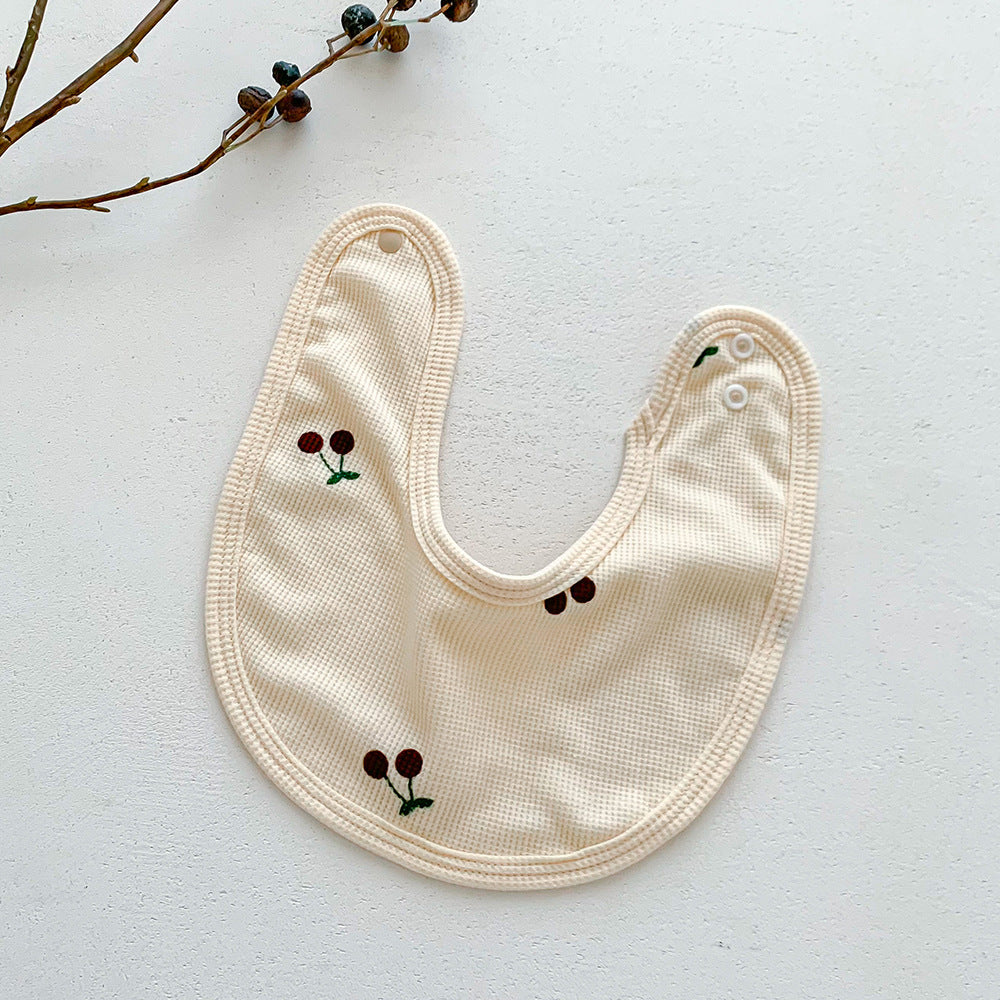 よだれかけ Cherry Waffle Print Absorbent Baby Bib ワッフル プリント スタイ ビブ【mh0011988】