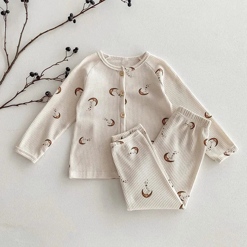 長袖パジャマ Crescent / 80cm キッズパジャマセット りんご 幾何学プリント柄 ワッフル 長袖ルームウェア【mh0003575】