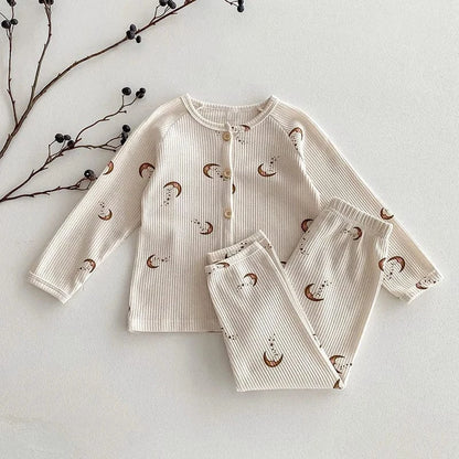 長袖パジャマ Crescent / 80cm キッズパジャマセット りんご 幾何学プリント柄 ワッフル 長袖ルームウェア【mh0003575】