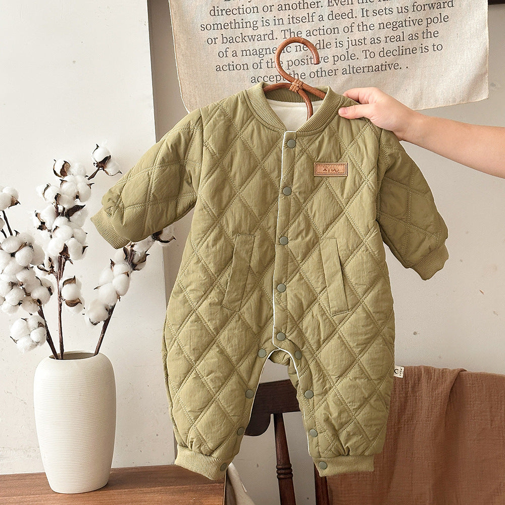 アウタージャンプスーツ アウタージャンプスーツ ロンパース キルティング 中綿 厚手 ダイヤ柄 カバーオール【mh0011688】