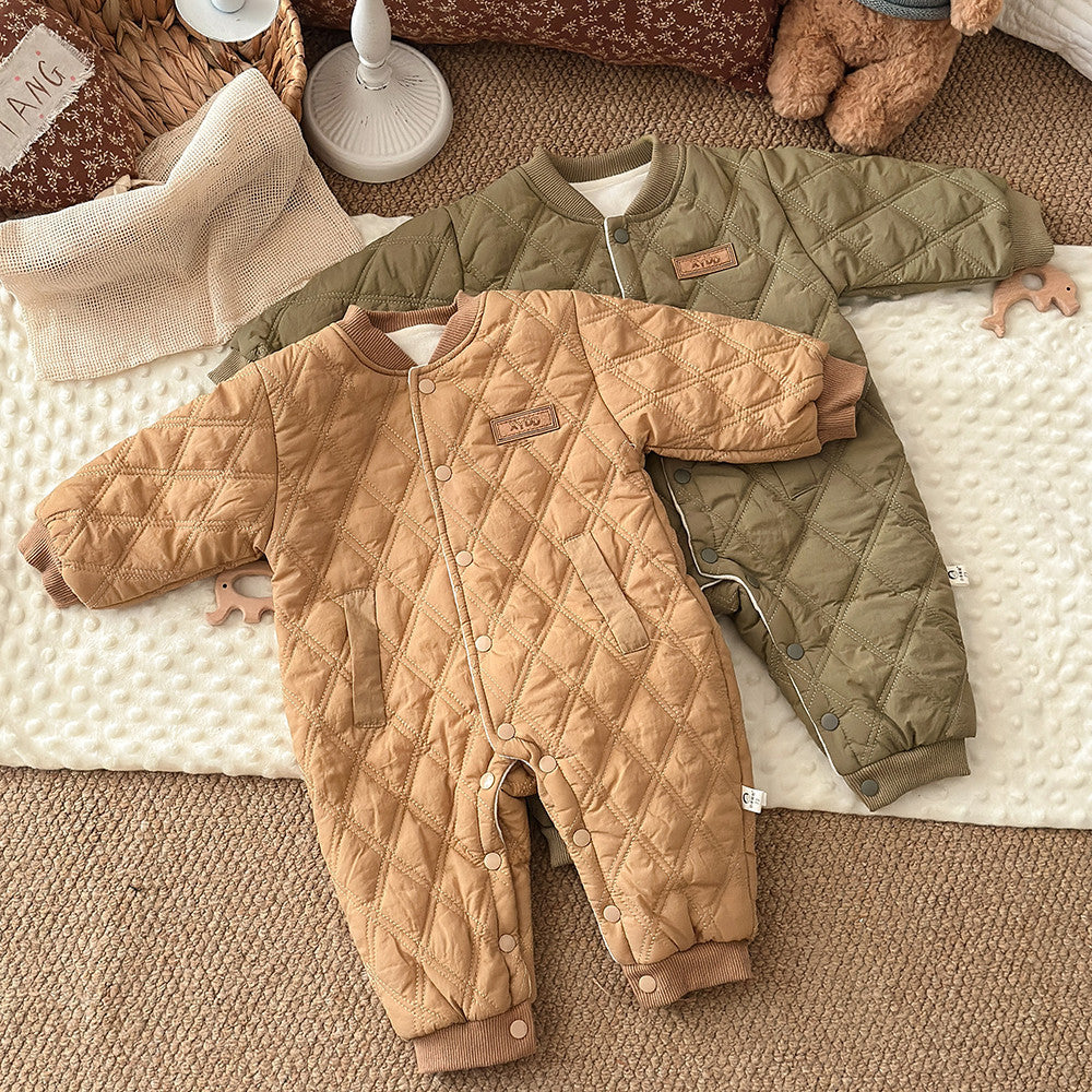 アウタージャンプスーツ アウタージャンプスーツ ロンパース キルティング 中綿 厚手 ダイヤ柄 カバーオール【mh0011688】