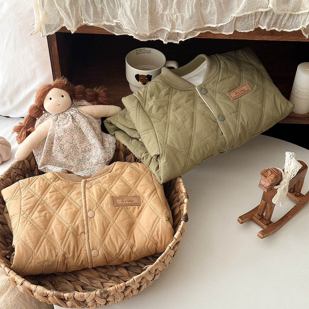 アウタージャンプスーツ アウタージャンプスーツ ロンパース キルティング 中綿 厚手 ダイヤ柄 カバーオール【mh0011688】