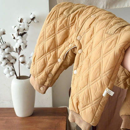 アウタージャンプスーツ アウタージャンプスーツ ロンパース キルティング 中綿 厚手 ダイヤ柄 カバーオール【mh0011688】