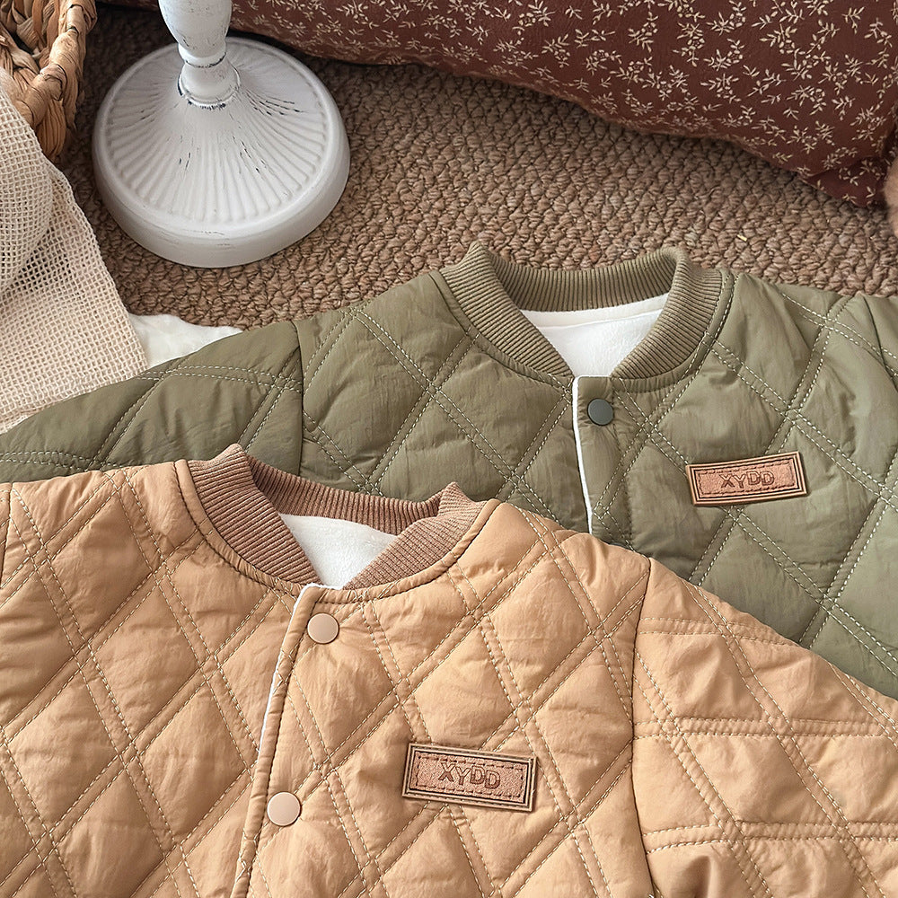 アウタージャンプスーツ アウタージャンプスーツ ロンパース キルティング 中綿 厚手 ダイヤ柄 カバーオール【mh0011688】