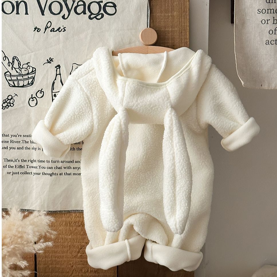 長袖ロンパース フーディロンパース うさ耳 フード付 ボア 厚手 モコモコ カバーオール【mh0011689】