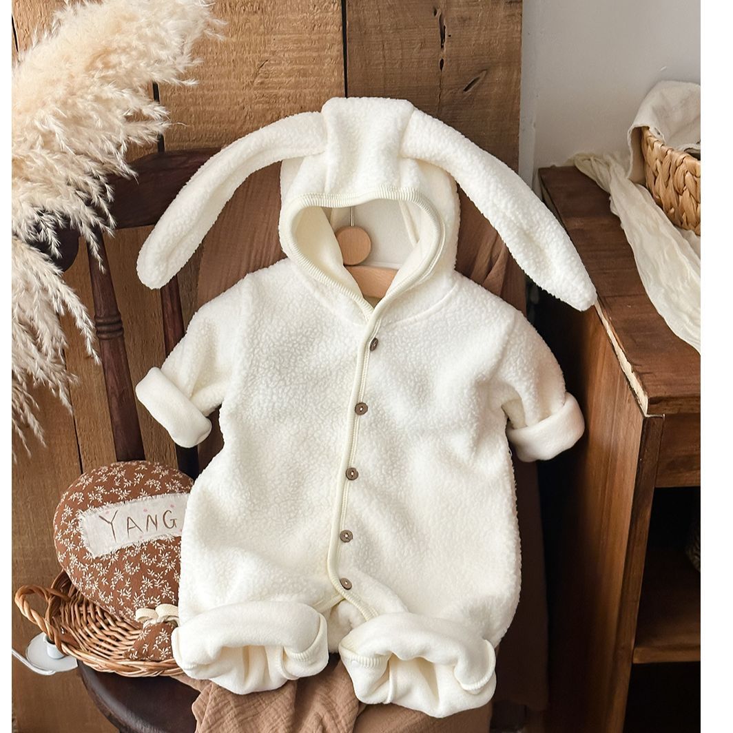 長袖ロンパース フーディロンパース うさ耳 フード付 ボア 厚手 モコモコ カバーオール【mh0011689】