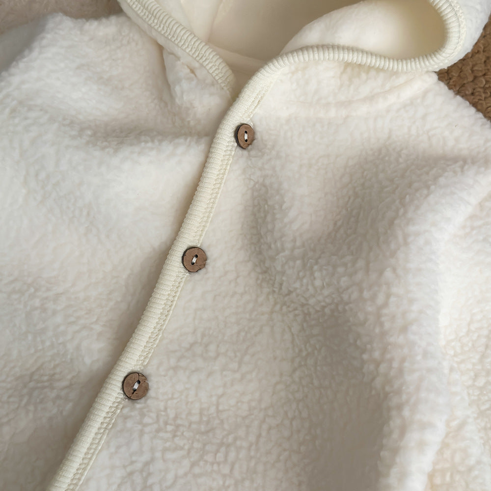 長袖ロンパース フーディロンパース うさ耳 フード付 ボア 厚手 モコモコ カバーオール【mh0011689】