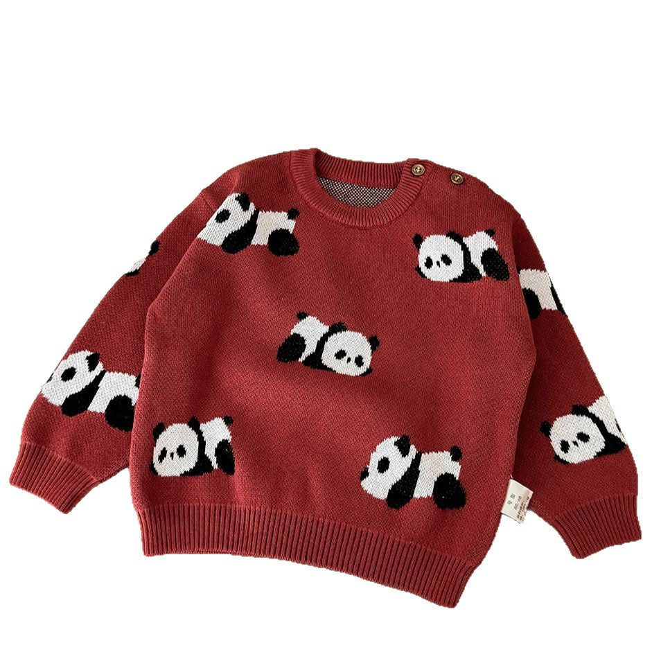 ニット・セーター ニットセーター パンダ柄 厚手 クルーネック カジュアル トップス【mh0011691】