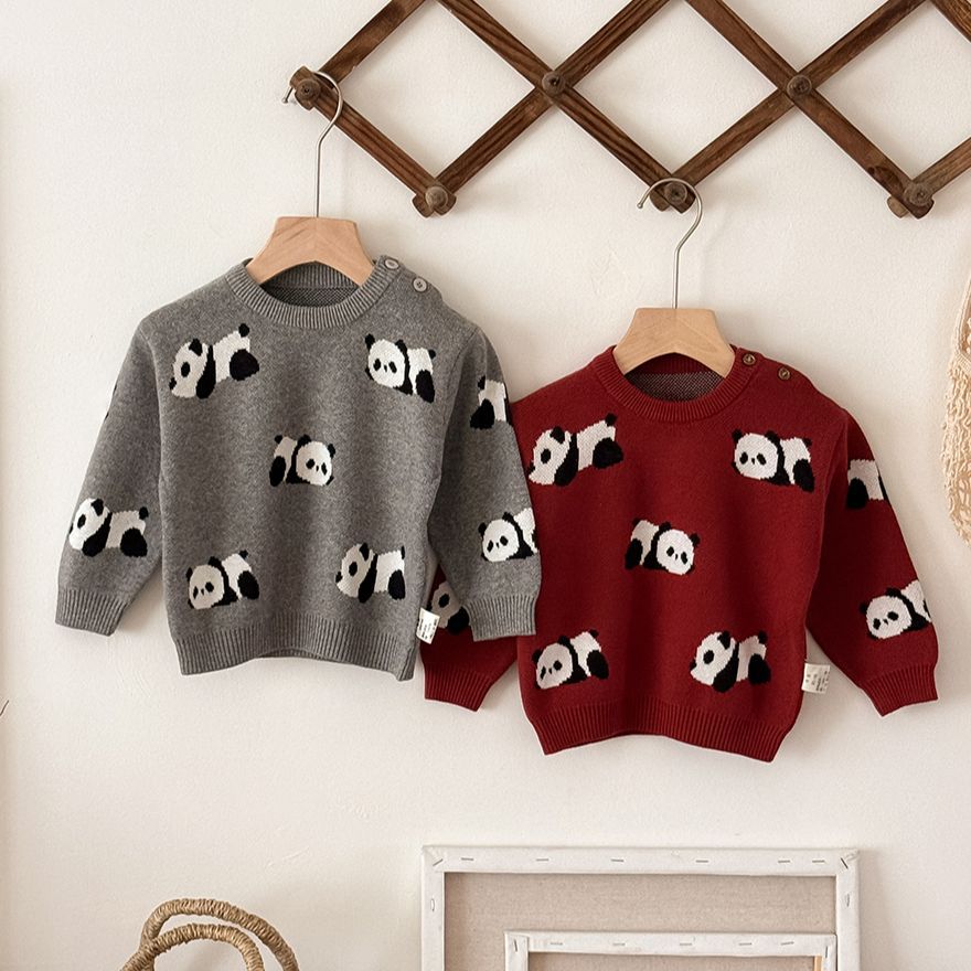 ニット・セーター ニットセーター パンダ柄 厚手 クルーネック カジュアル トップス【mh0011691】