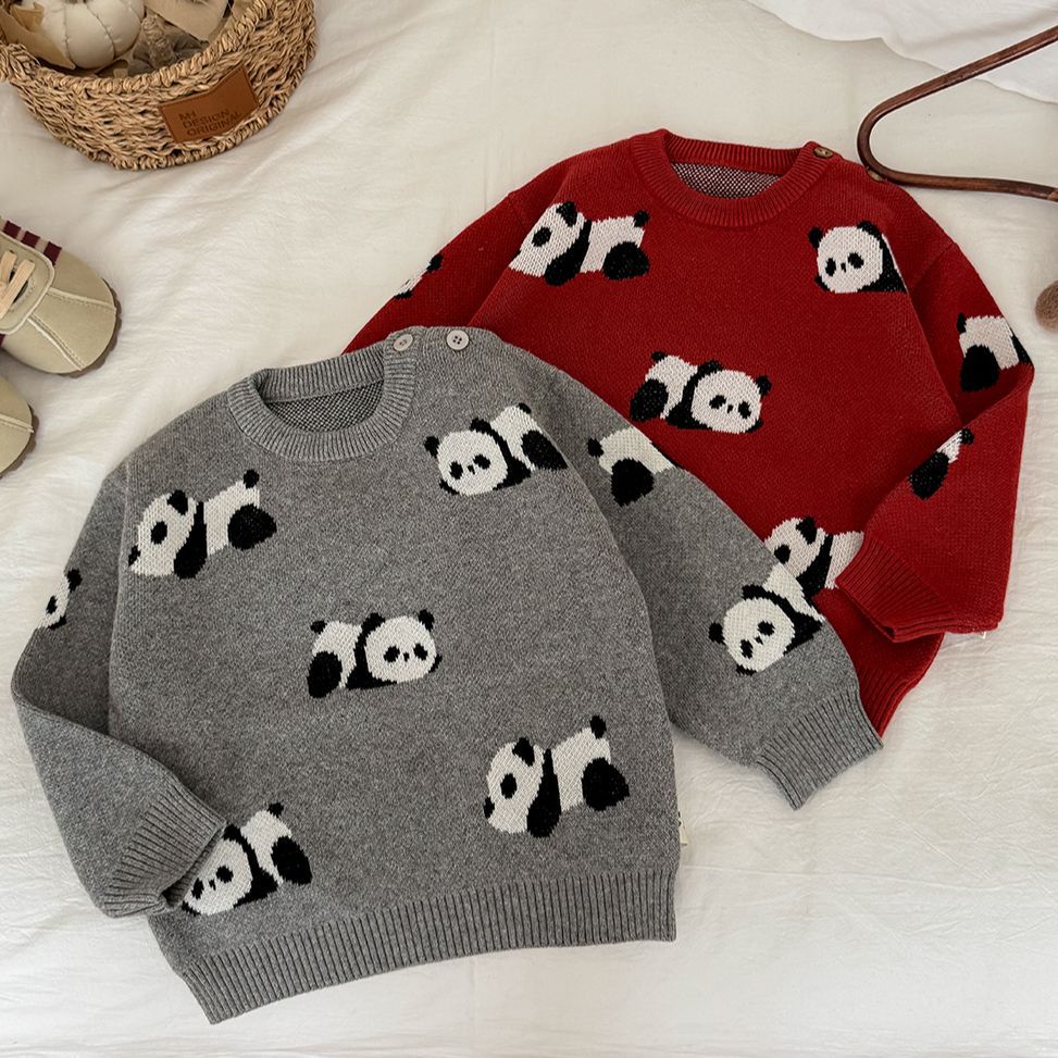 ニット・セーター ニットセーター パンダ柄 厚手 クルーネック カジュアル トップス【mh0011691】