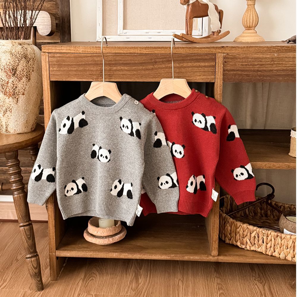 ニット・セーター ニットセーター パンダ柄 厚手 クルーネック カジュアル トップス【mh0011691】