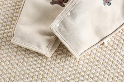 アウタージャンプスーツ アウタージャンプスーツ 犬刺繍 ボア襟 フェイクムートン カバーオール【mh0011694】