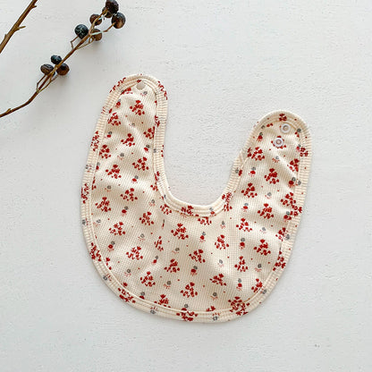 よだれかけ Small red flower Waffle Print Absorbent Baby Bib ワッフル プリント スタイ ビブ【mh0011988】