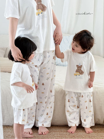 Parent-child Short-sleeved Loungewear ベア 半袖Tシャツ ロングパンツ ショートパンツ【mh0013306】 cicikids 半袖パジャマ