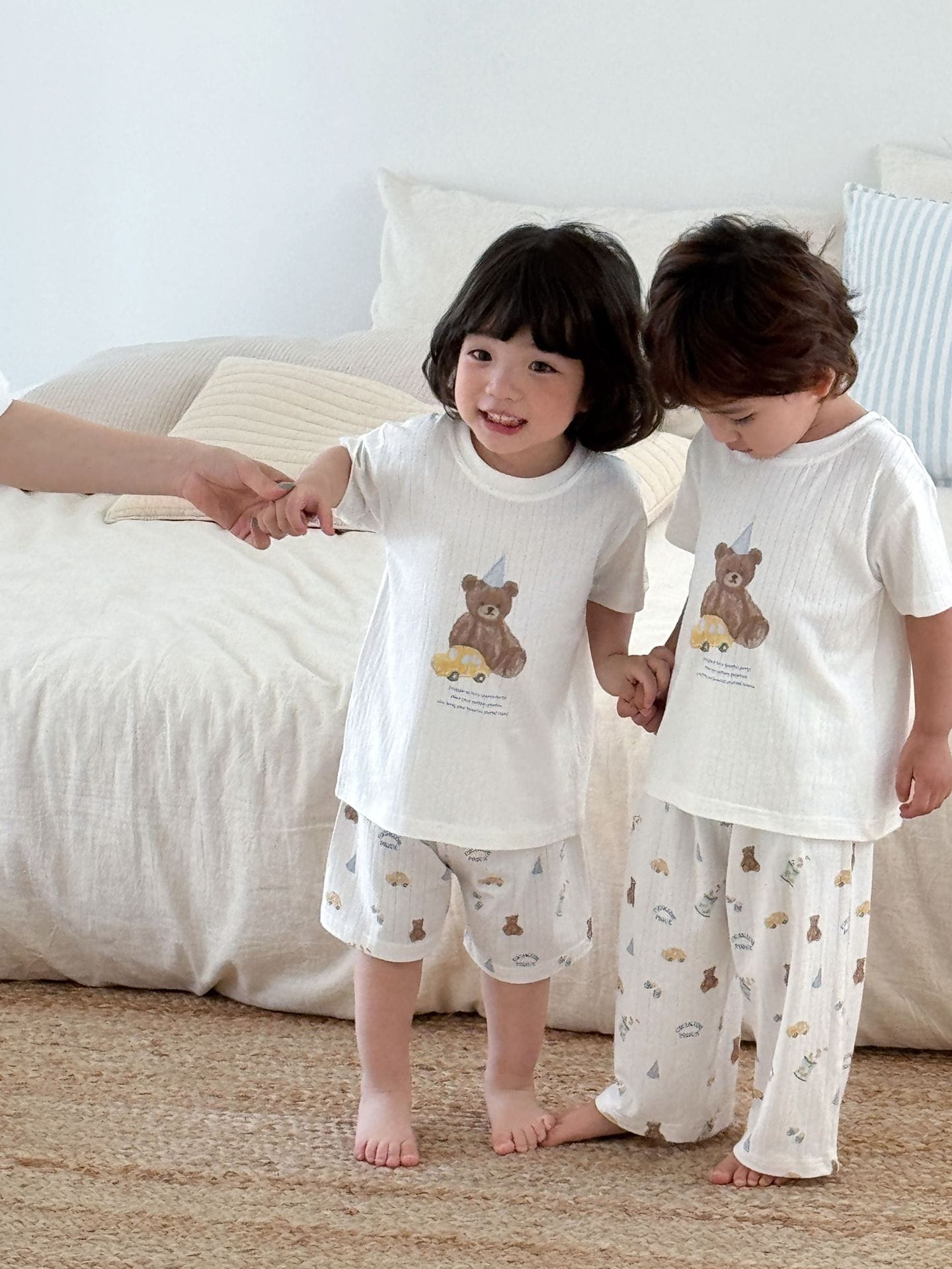 Parent-child Short-sleeved Loungewear ベア 半袖Tシャツ ロングパンツ ショートパンツ【mh0013306】 cicikids 半袖パジャマ