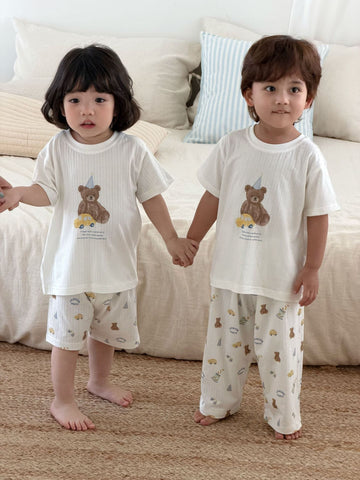 Parent-child Short-sleeved Loungewear ベア 半袖Tシャツ ロングパンツ ショートパンツ【mh0013306】 cicikids 半袖パジャマ