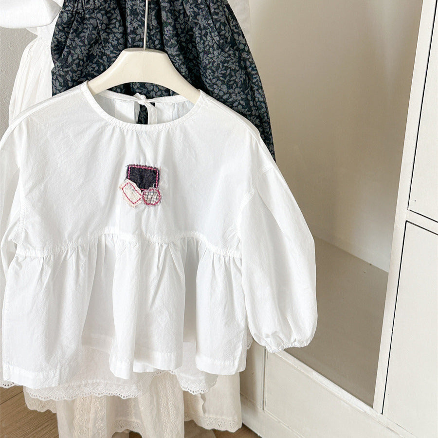Patchwork Cotton Doll Blouse パッチワーク ドールブラウス【mh0012281】 White / 90cm Laibaobao